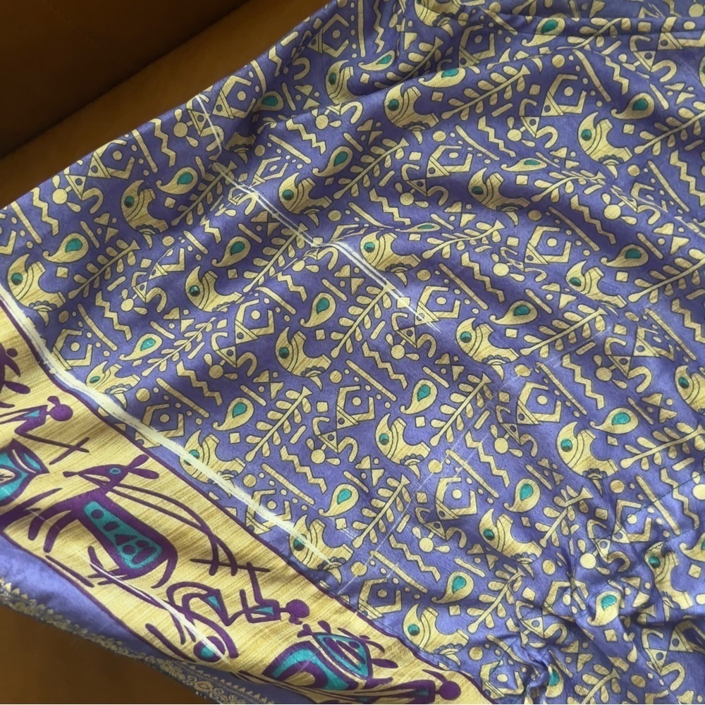 Whose Sari is Now Women’s Sz L Silk Kaftan Dress Artsy Boho Patterned Purple - Picture 7 of 7
